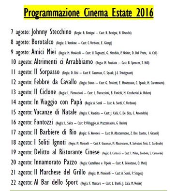 programmazione cinema estate 2016