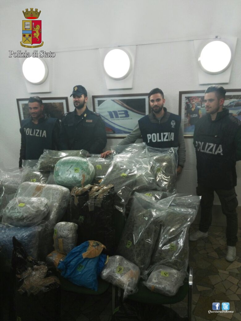 Roma, sequestrati 100 kg di Marijuana dalla Polizia di Stato: arrestati i Pusher 