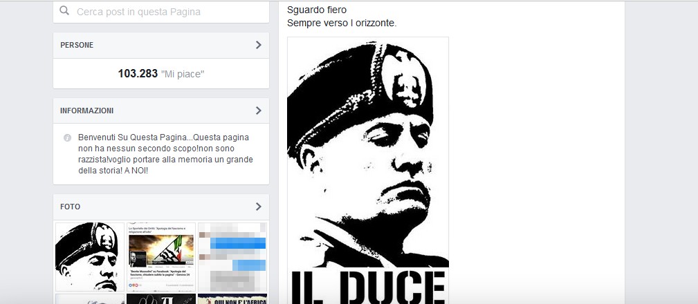 Apologia del fascismo: Lo sportello dei diritti propone di chiudere la pagina Facebook su Mussolini