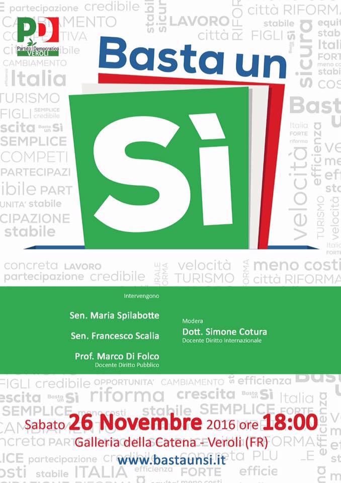 Veroli, il 26 novembre importante conferenza in vista del Referendum Costituzionale