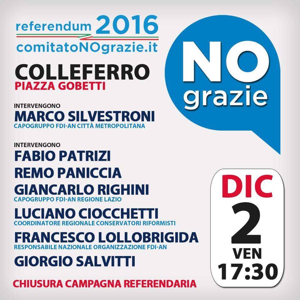 Colleferro, il Comitato NO grazie chiude la campagna elettorale per il referendum il 2 dicembre
