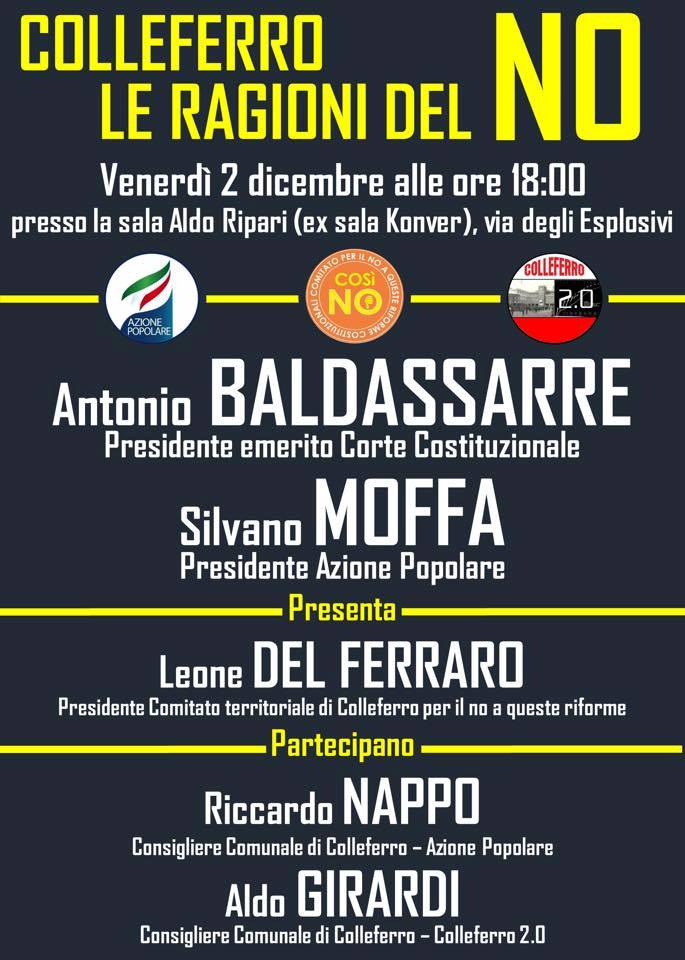 Colleferro 2.0 e Azione Popolare, incontro per il NO al Referendum il due dicembre