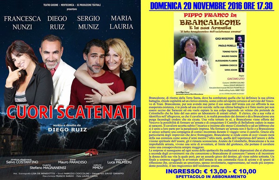 San Vito Romano, Brancaleone e Cuori Scatenati: 20 novembre e 11 dicembre al teatro Caesar
