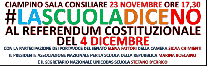 Ciampino, la Scuola dice No al Referendum Costituzionale: incontro pubblico con il il M5S