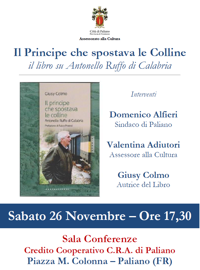 Paliano, presentazione libro su Antonello Ruffo: Il principe che spostava le colline