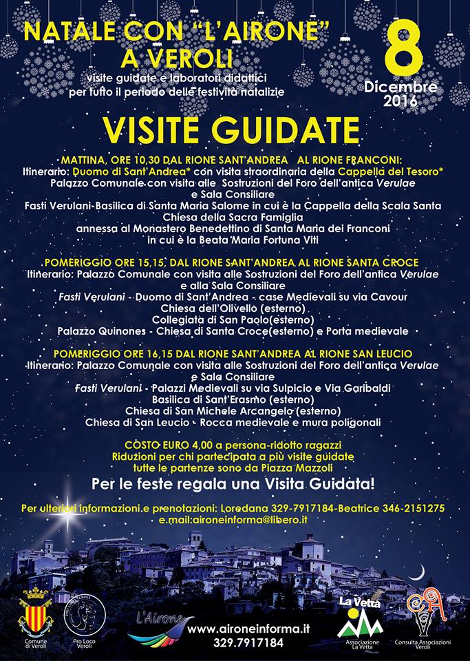 Veroli, l’8 dicembre imperdibili visite guidate a cura de “L’Airone”