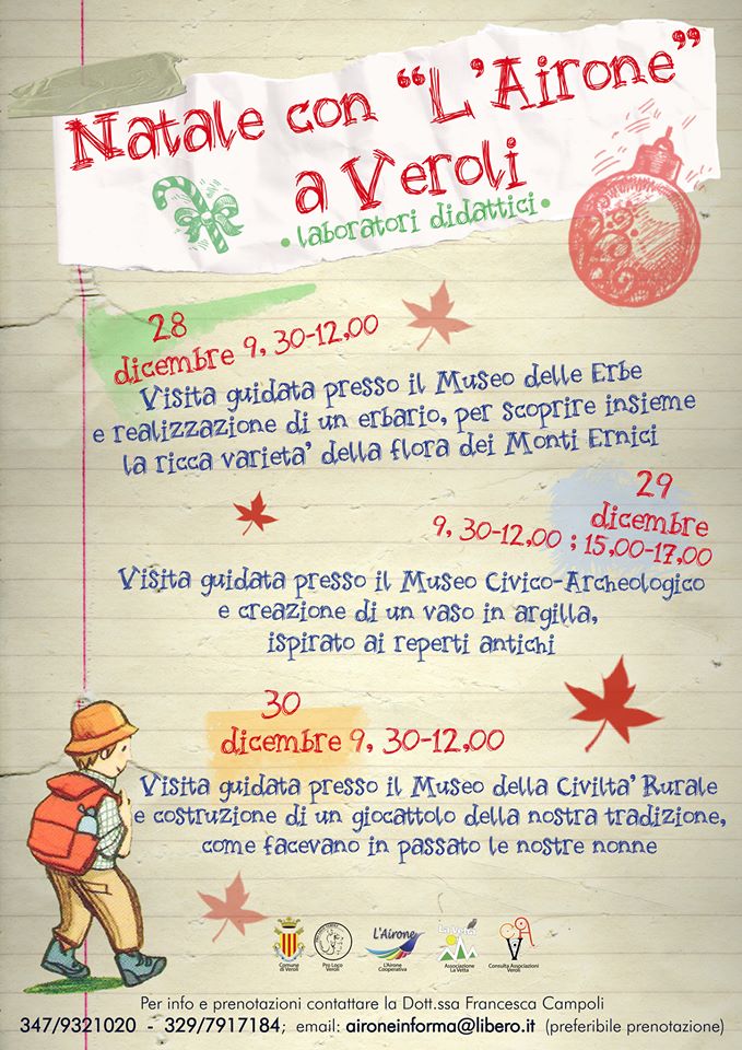 Veroli, Natale con L’Airone: visite guidate e laboratori didattici