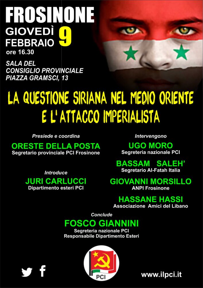 Frosinone, La questione siriana nel Medio Oriente e l'attacco imperialista: evento del PCI