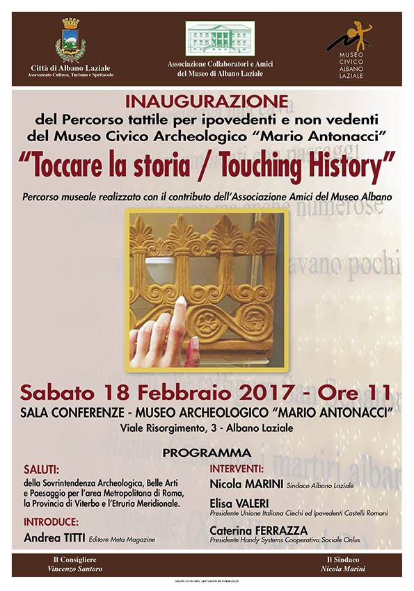 Albano Laziale, sabato 18 febbraio inaugurazione percorso tattile per ipovedenti e non vedenti del Museo Civico “Mario Antonacci”