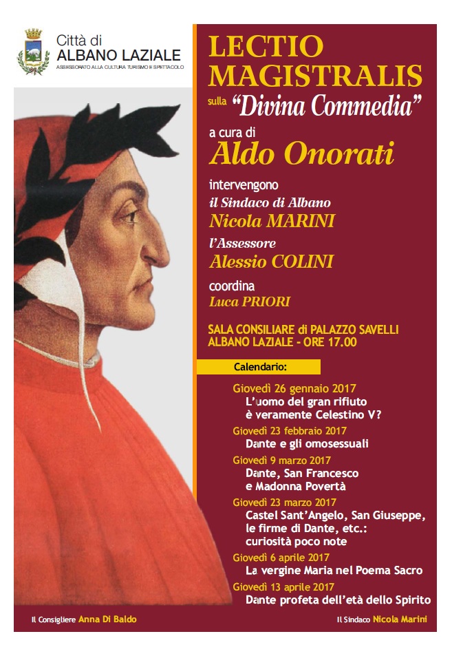 Albano Laziale, 9 Marzo: Lectio Magistralis sulla Divina Commedia del professor Aldo Onorati