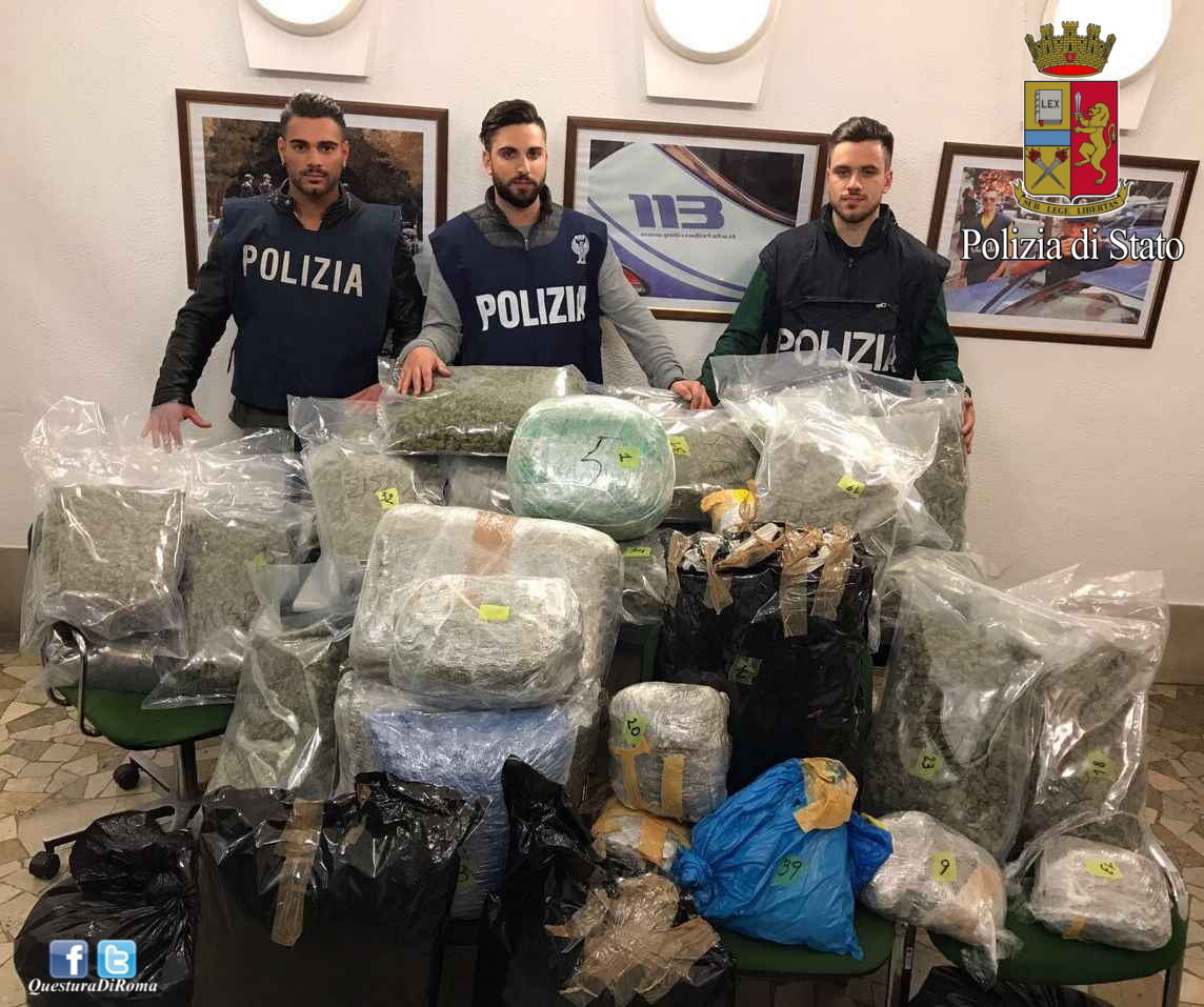 Roma, sequestrati 100 kg di Marijuana dalla Polizia di Stato: arrestati i Pusher
