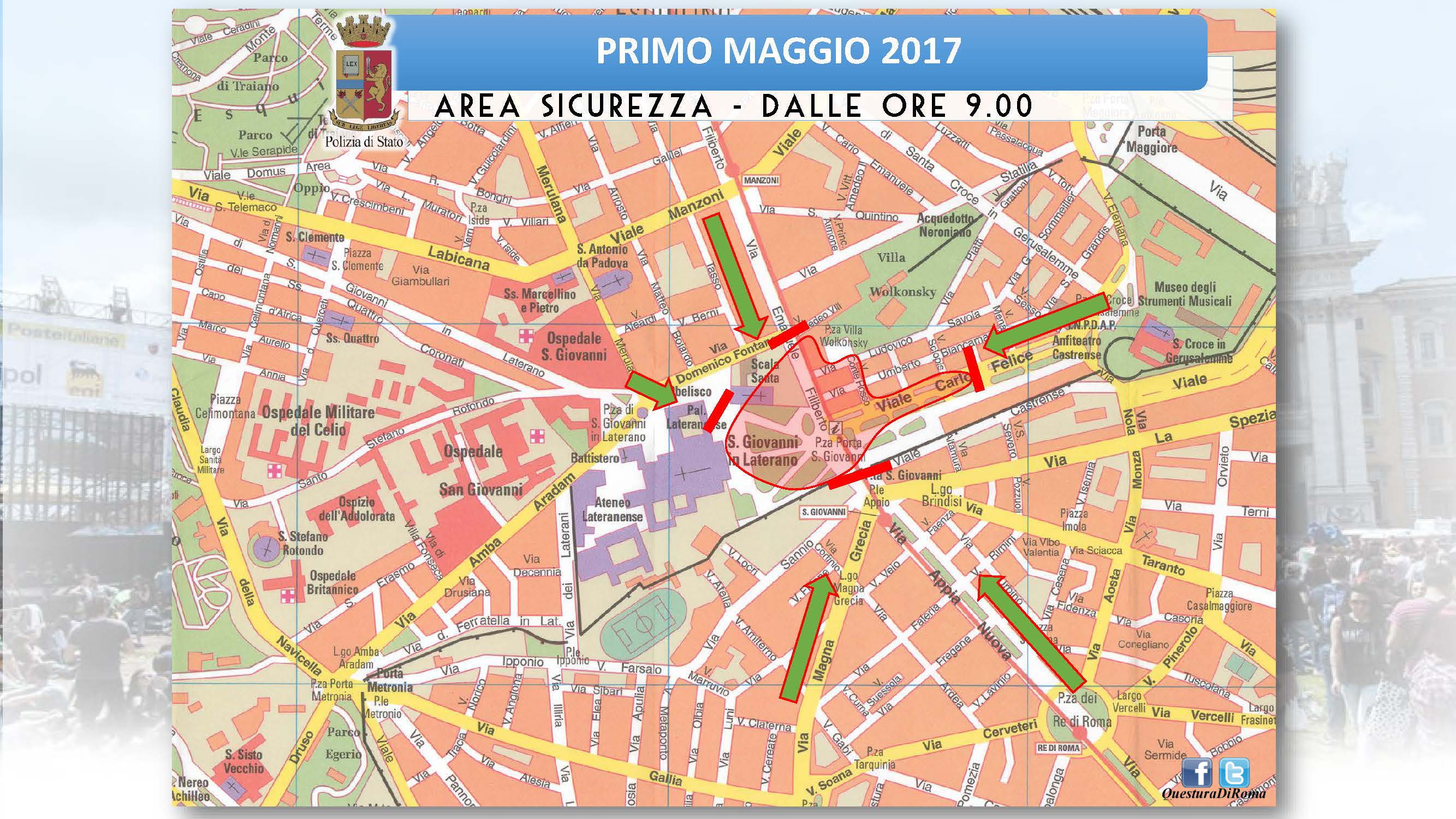 Roma, Primo Maggio 2017: presentate in Questura le misure di Sicurezza