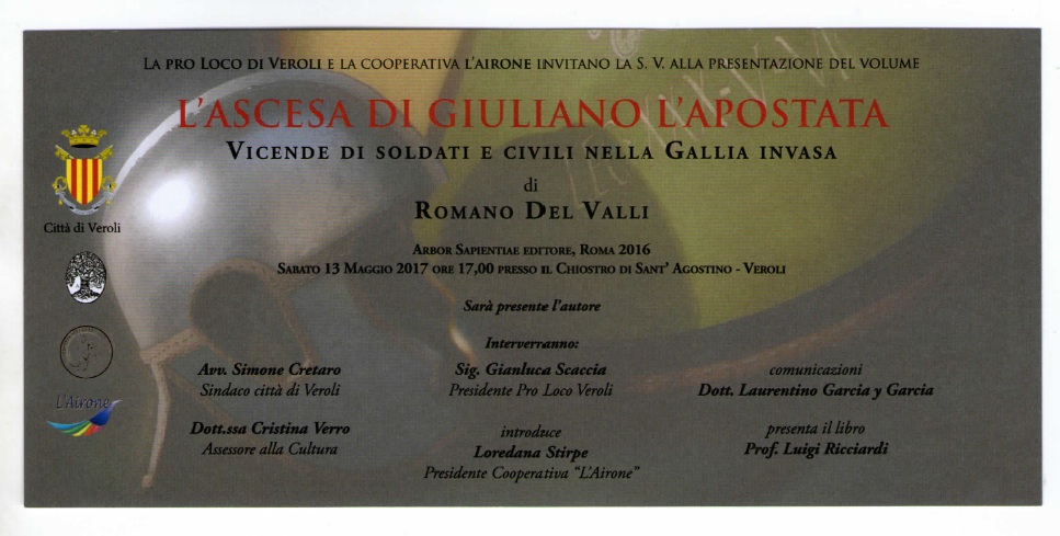 Veroli, sabato 13 maggio la presentazione del libro di Romano Del Valli