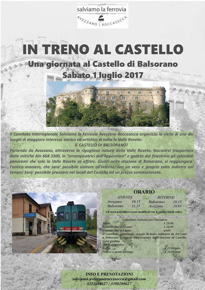 Balsorano, “In treno al Castello”: sabato 1 Luglio l'evento a pochi passi da Sora