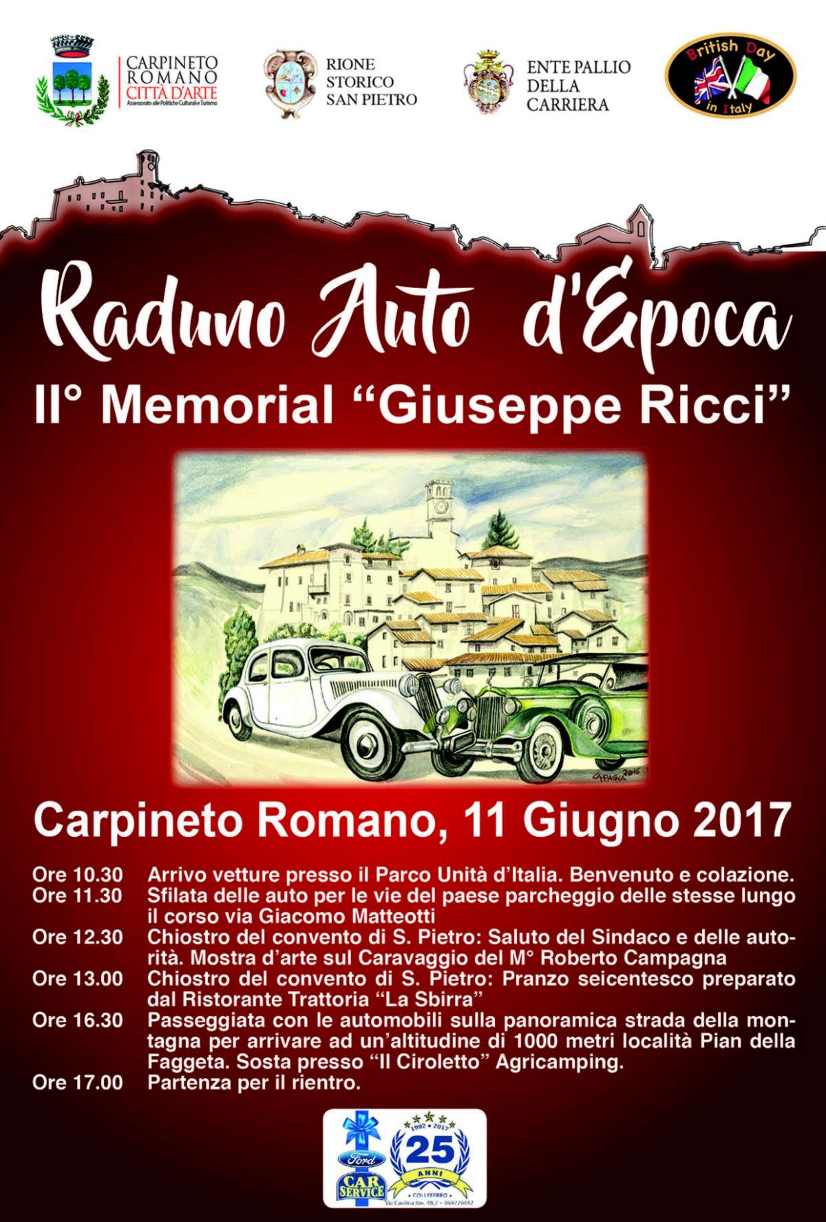 Carpineto Romano, Memorial d'auto d'epoca Giuseppe Ricci 2017: al via il secondo raduno