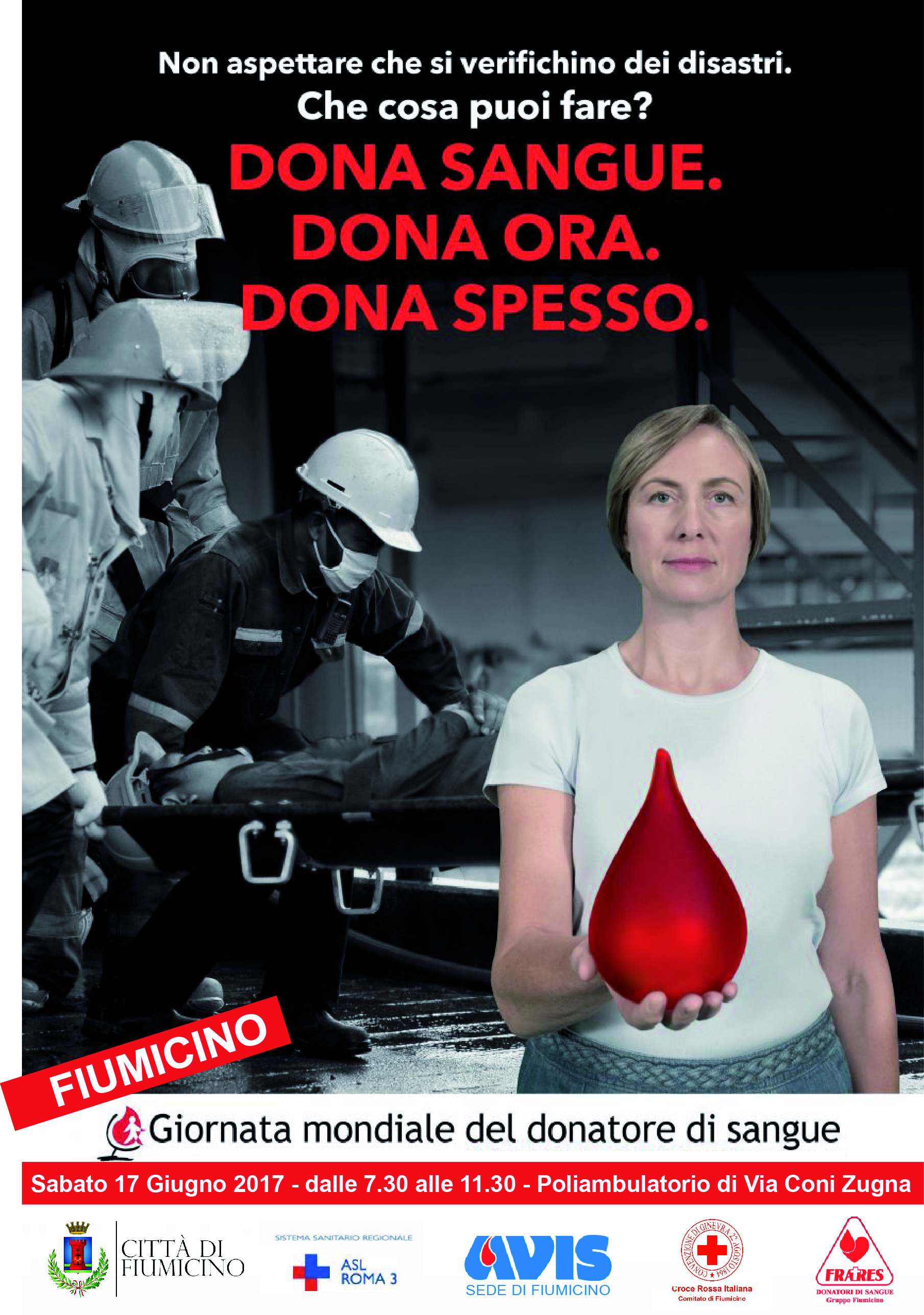 Fiumicino: sabato 17 giugno raccolta di sangue presso il poliambulatorio di Via Coni Zugna