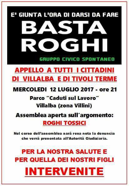 Basta ai roghi tossici: i cittadini di Tivoli e Villalba si mobilitano