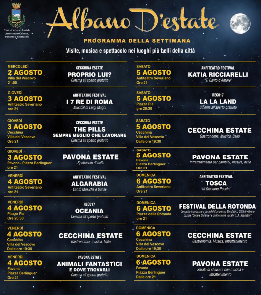 Albano d'Estate 2017: gli eventi della prima settimana di agosto