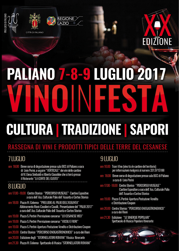 Paliano, dal 7 al 9 luglio la ventesima edizione di "Vino in Festa"