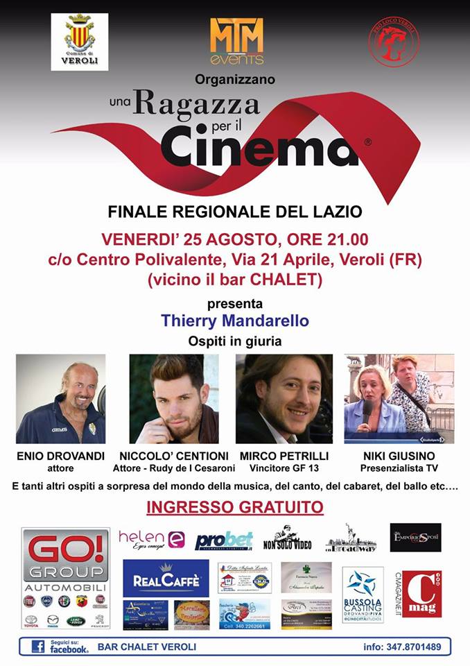 Veroli, il 25 agosto la finale regionale del concorso “Una Ragazza per il cinema”