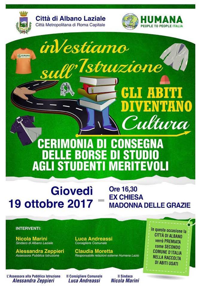 Albano Laziale: giovedì 19 ottobre consegna delle borse di studio Humana agli studenti meritevoli