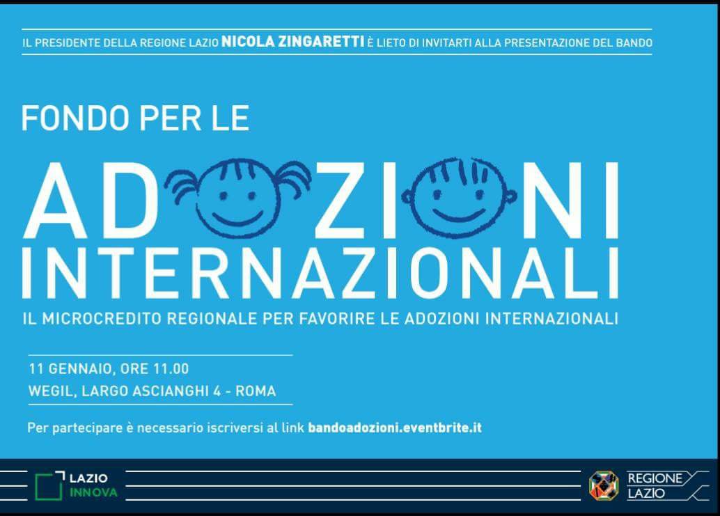 Dalla Regione Lazio il fondo per le adozioni internazionali. Il provvedimento legato al microcredito verrà presentato dal presidente Zingaretti giovedì 11 gennaio presso lo spazio WEGIL a Roma