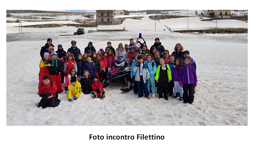 Filettino, incontro tra carabinieri e bambini della scuola primaria per parlare del servizio sciatori dell'Arma e della Forestale
