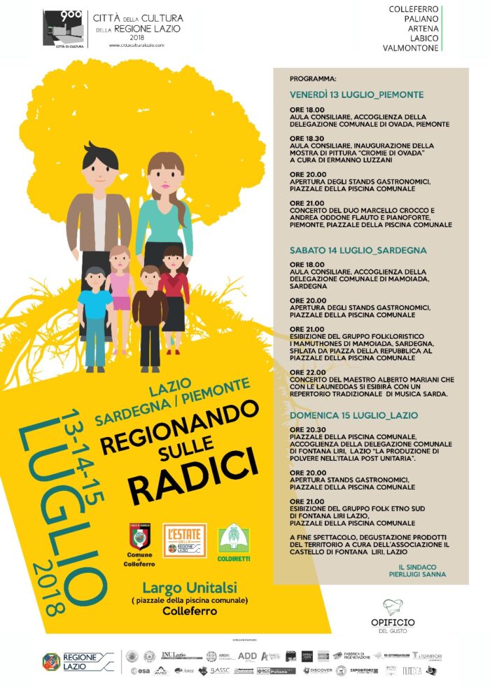 Colleferro, terza edizione di“Regionando sulle radici”: dal 13 al 15 luglio 2018
