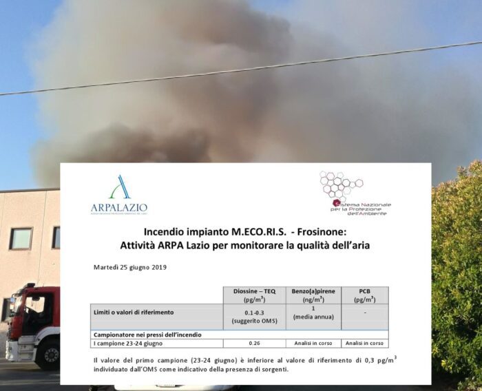 Incendio Mecoris di Frosinone, completate le analisi da parte di Arpa Lazio: i dettagli