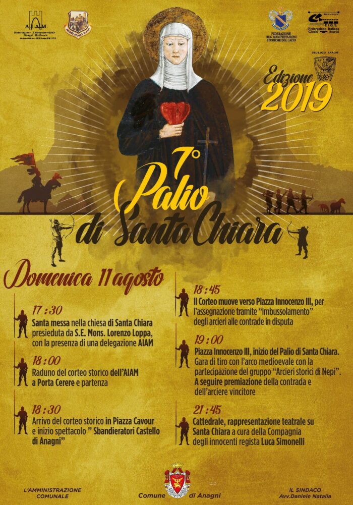 Anagni, tutto pronto per il Palio di Santa Chiara 2019: il programma della settima edizione