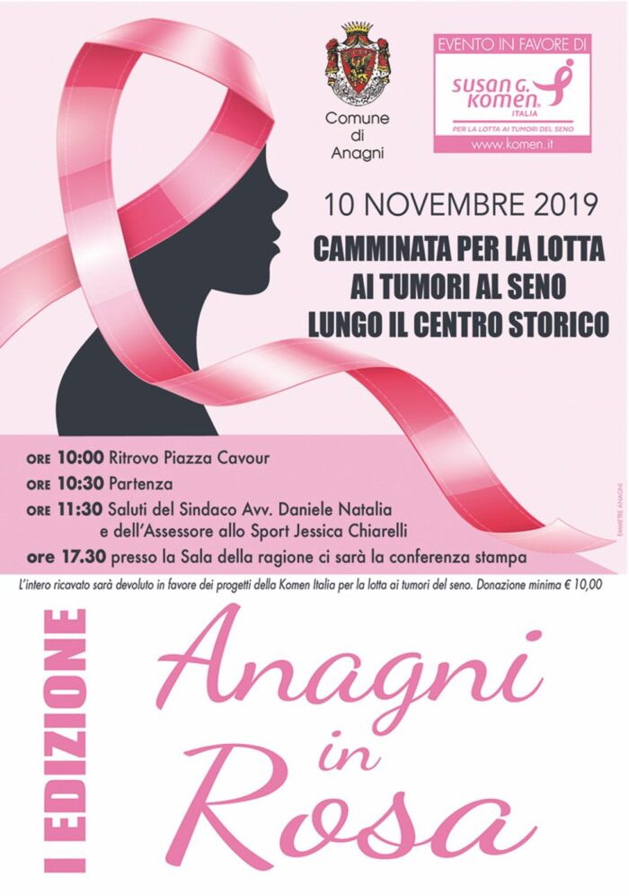 Anagni si tinge di rosa per la lotto contro il tumore al seno: camminata nel centro storico 10 novembre 2019 locandina
