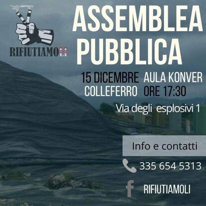 Colleferro Rifiutiamoli discarica Colle Fagiolara Assemblea