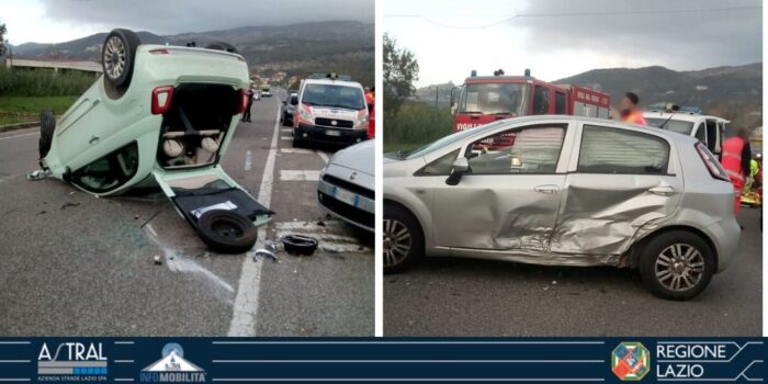 Ausonia incidente SR630 auto ribaltata oggi 15 dicembre 2019