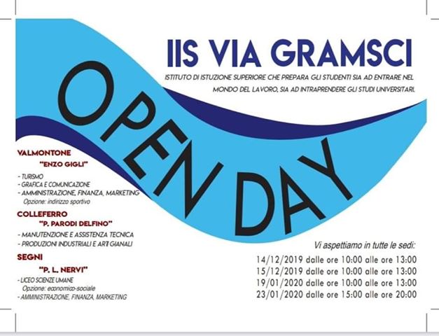 Valmontone, IIS via Gramsci: appuntamento il 19 e il 23 gennaio 2020 per gli open day