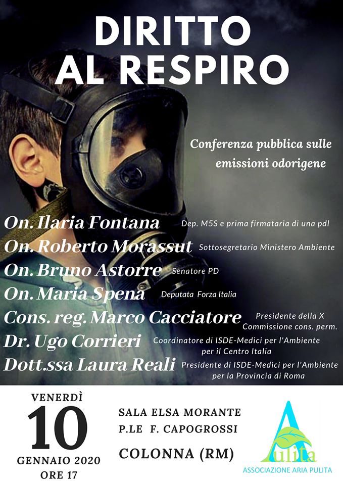 Colonna, conferenza sulle emissioni odorigene. L'associazione AAP chiede "Diritto al Respiro": una legge per tutelare la qualità dell'aria