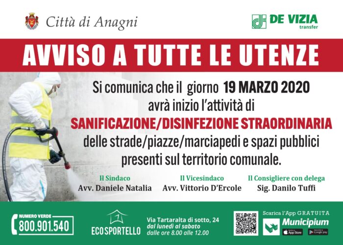 Anagni sanificazione disinfestazione 19 marzo 2020