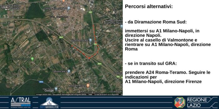 Autostrada A1 Milano-Napoli, chiusa per lavori la Diramazione Roma Sud