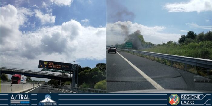 a1 diramazione roma sud fumo incendio san cesareo monteporzio catone oggi 11 maggio