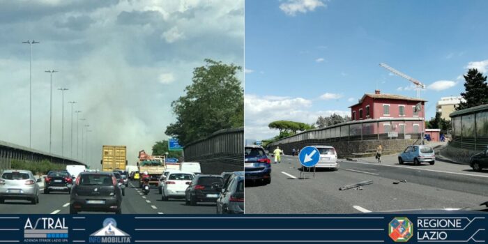 Incendio incidente oggi Roma Fiumicino Colombo Pontina traffico viabilità oggi 27 maggio 2020