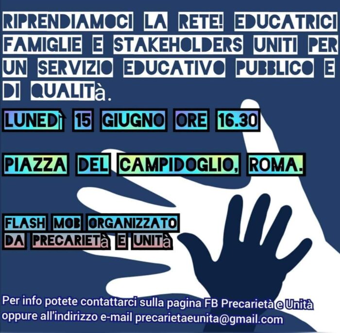 Roma flash mob manifestazione precarietà e unità educatrici insegnanti precarie piazza del campidoglio 15 giugno 2020