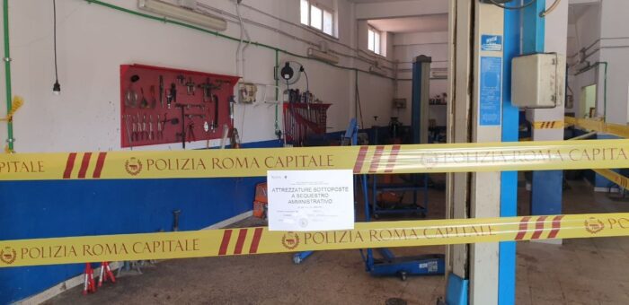 roma boccea olio motore strada officina sequestrata