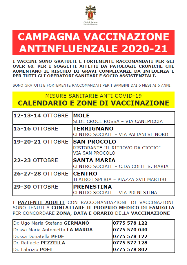 Paliano, al via la campagna di vaccinazione antinfluenzale: tutti gli appuntamenti