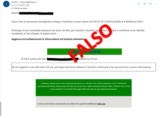 Arrivano false email dell'Inps: sono tentativi di phishing