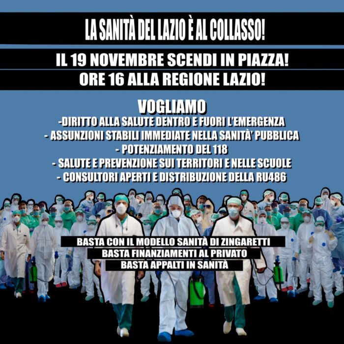Regione Lazio, manifestazione contro il collasso della sanità: tutte le info