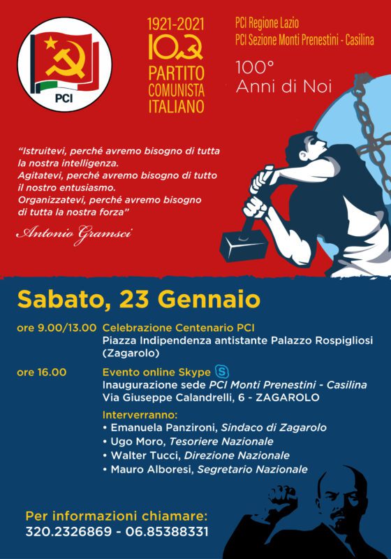 Zagarolo. Cento anni del PCI con una celebrazione/evento. Si inaugura una nuova sezione per chi non si riconosce più nel Partito di Rizzo