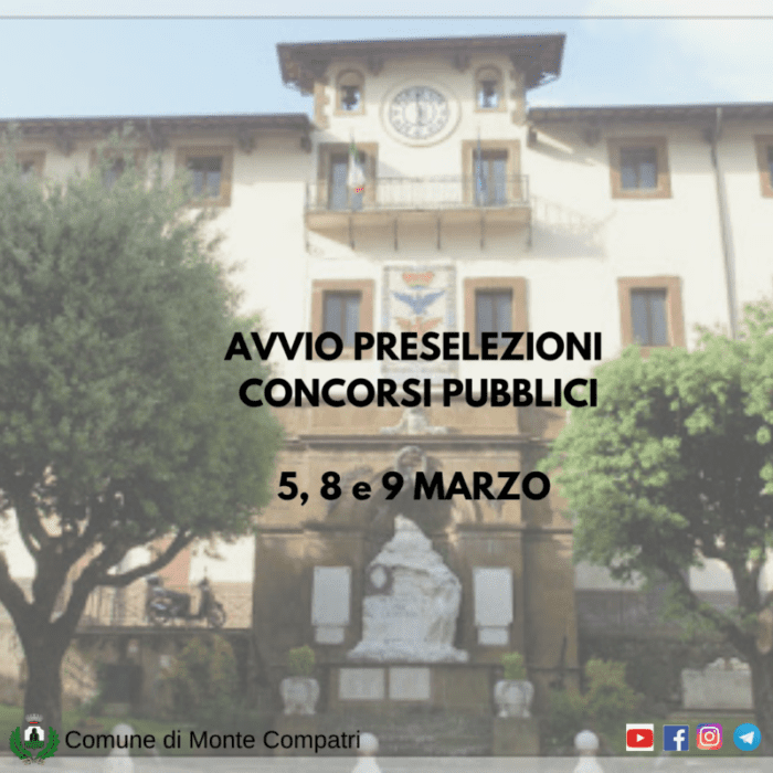 Concorsi pubblici: dal 5 all'8 marzo le prove preselettive a Monte Compatri