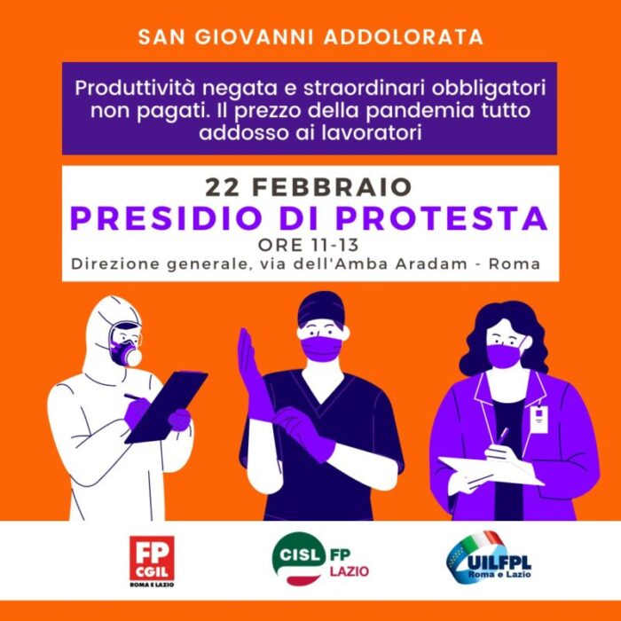 Sanità. San Giovanni Addolorata di Roma: presidio dei lavoratori il 22 febbraio 2021