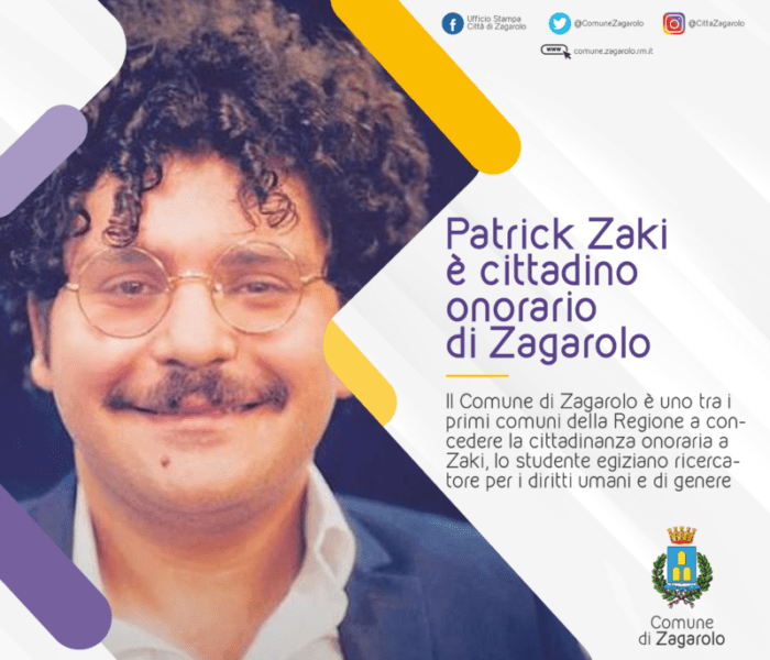 Patrick Zaki cittadino onorario di Zagarolo: "Un abbraccio virtuale a tutta la sua famiglia"