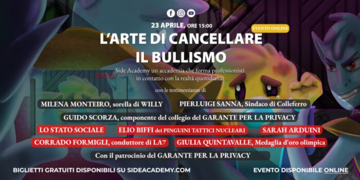 "L'arte di cancellare il bullismo": l'evento online in memoria di Willy. Tutti i dettagli