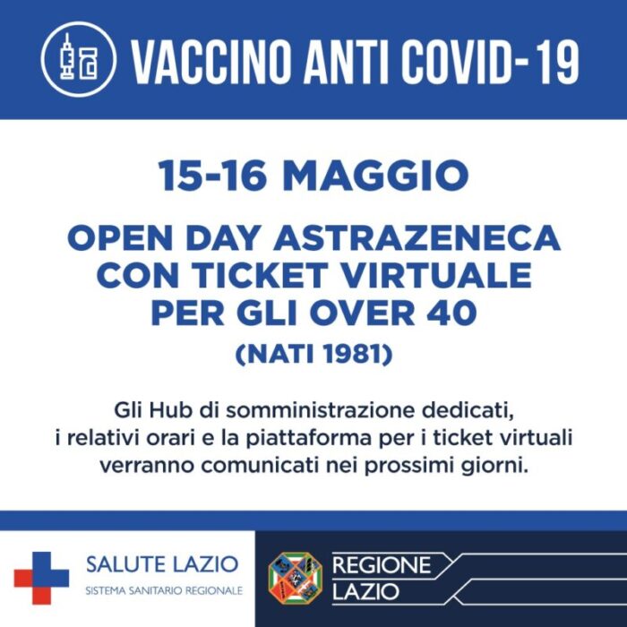 Lazio, Open-day AstraZeneca per gli over-40: possibilità anche per l'Hub di Valmontone